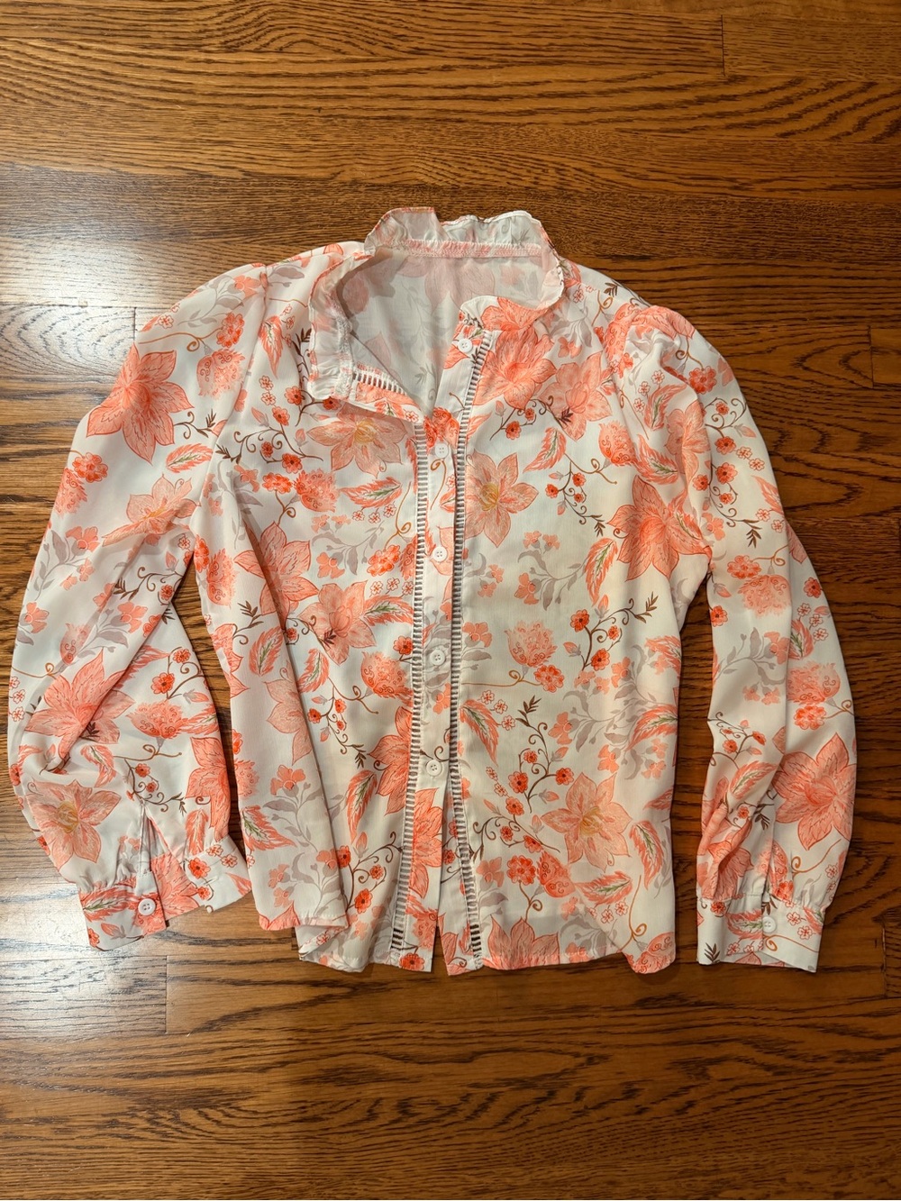 White Blouse with Orangey Floral Print
